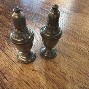 Vintage Pewter Salt And Pepper Shakers International Silver Co w/ glass inserts